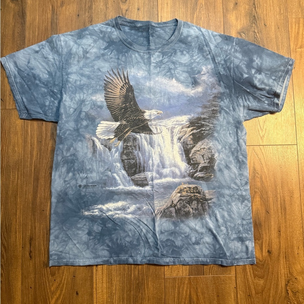 The Mountain T-Shirt Men's Large Tie-Dye Eagle Graphic, Blue Size Large Y2K